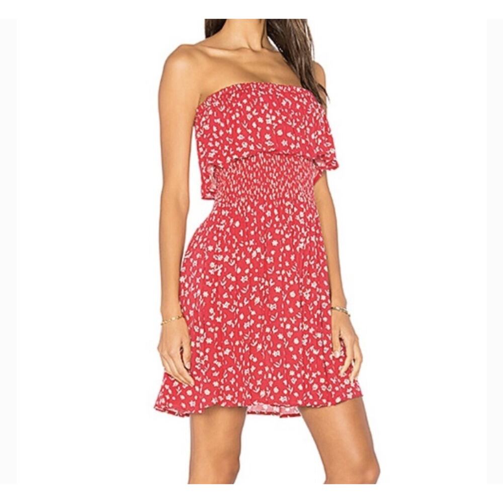 Jack by BB Dakota Kindsley Dress Floral Smocked Waist Strapless Red Women NWT
